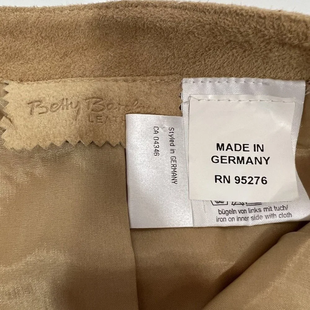 Betty Barclay Leather Suede Pant Trousers Womens US 10 Camel Tan Crochet Sides - Picture 4 of 12